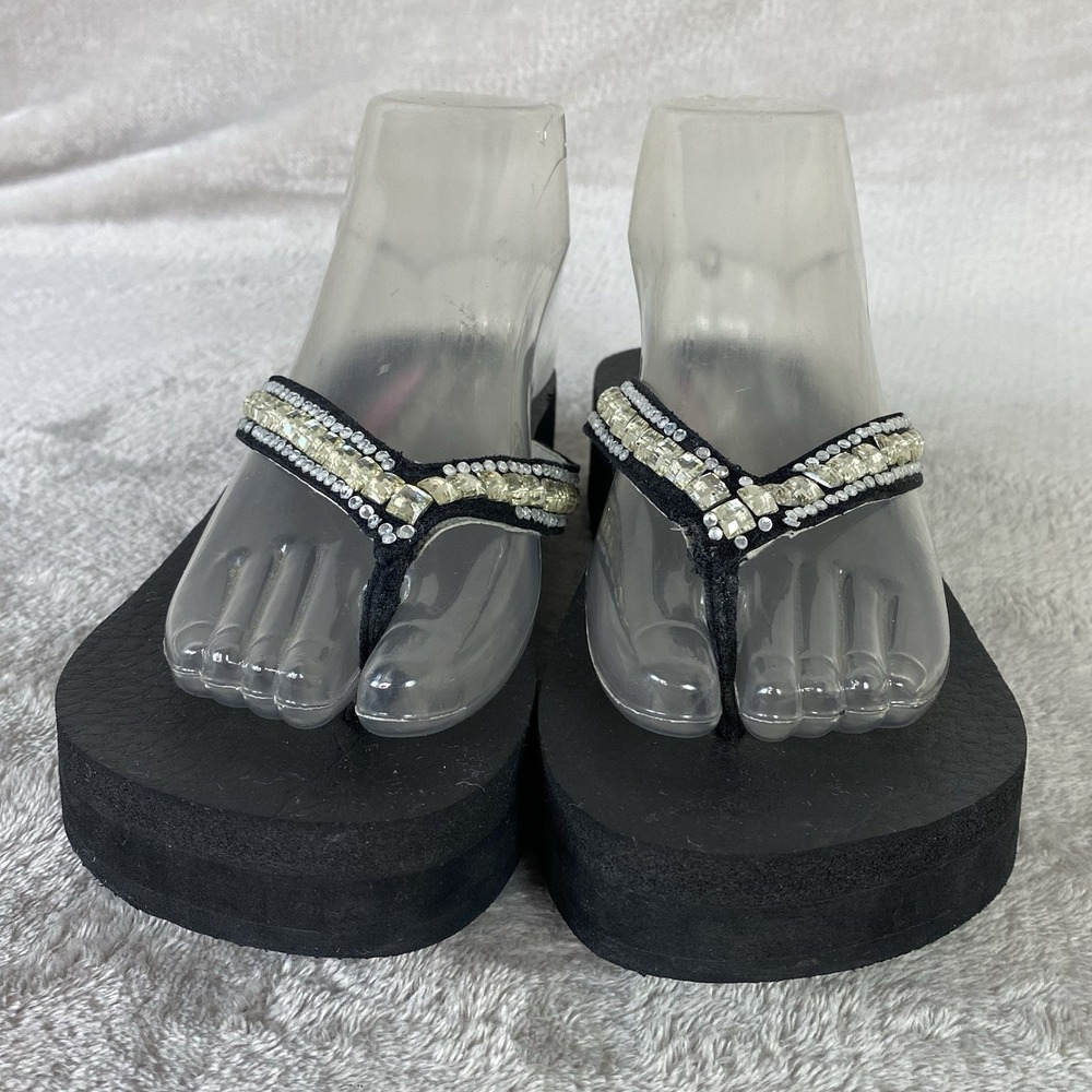 Skechers Cali Vinyasa Platform Sandals Womens Size 8 Black Rhinestone Foam - Picture 5 of 10